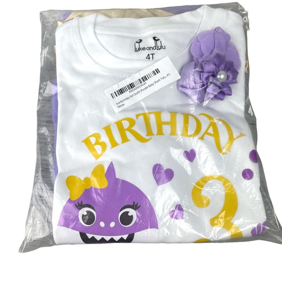 Luke and Lulu 3rd Birthday Purple Baby Shark Tutu Outfit Size 4T NWT - Picture 2 of 6